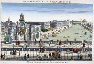 La Samaritaine (bomba de agua) en el Pont Neuf de París - vista óptica de French School