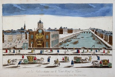 La Samaritaine (bomba de agua) en el Pont Neuf de París - vista óptica de French School