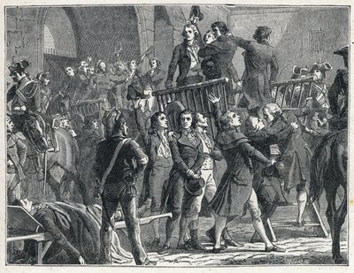 El Terror durante la Revolución Francesa: Los girondinos condenados a muerte parten hacia el cadalso cantando canciones patrióticas de French School