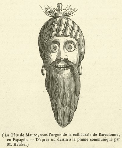 La cabeza de moro, bajo el órgano de la catedral de Barcelona, en España de French School