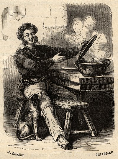 La bouillabaisse del marinero marsellés en el siglo XIX - grabado en “PATRIE” - DESCRIPCIÓN PACUREQUIRESSE DE LA FRANCIA EN 6 VOLÚMENES POR LUCIEN HUARD - finales del siglo XIX. de French School