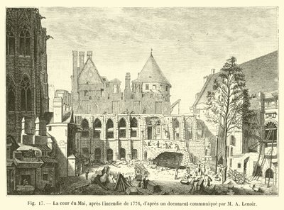 El patio del Mai, después del incendio de 1776, según un documento comunicado por M. A. Lenoir de French School