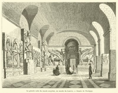 La gran sala del museo asirio, en el museo del Louvre de French School