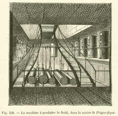 La máquina para producir frío, en el barco Le Frigorifique de French School