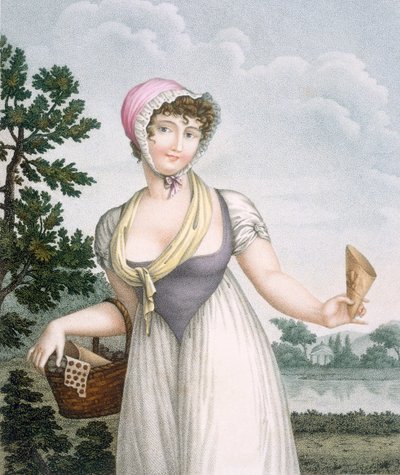 La marchande de Plaisirs, grabado por Pomel de French School