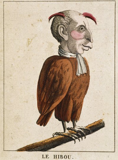 El búho en caricatura, estudio de carácter "carácter volátil" s. XIX, imaginería popular de French School