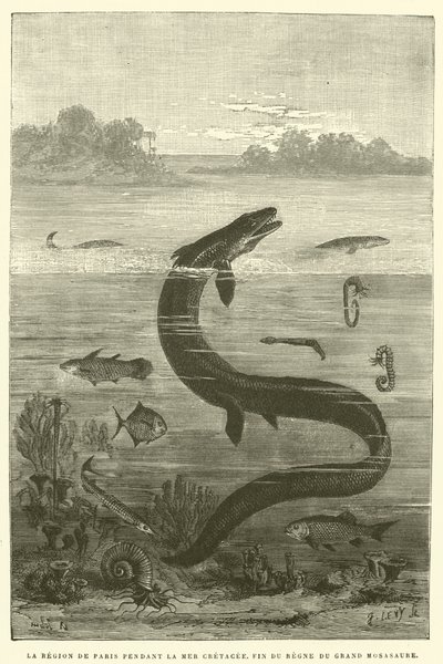 La región de París durante el mar cretáceo, fin del reinado del gran mosasaurio de French School