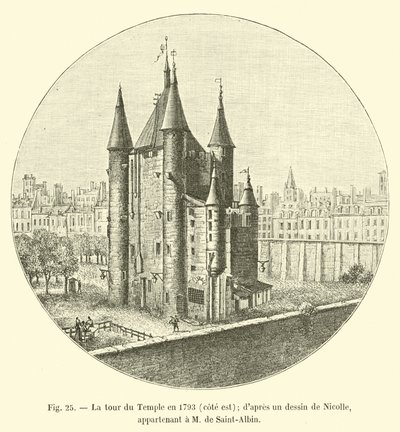La torre del Temple en 1793, lado este; según un dibujo de Nicolle; perteneciente a M. de Saint-Albin de French School