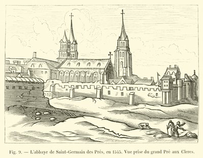 La abadía de Saint-Germain des Pres, en 1545, Vista tomada del gran Prato aux Clercs de French School
