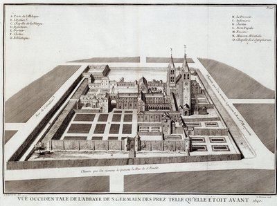 La abadía de Saint Germain antes de 1640 - en “Historia de la abadía de St Germain des Pres” por Dom Jacques Bouillart, ed. Dupuis, París de French School