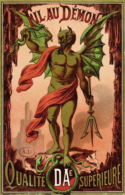 Etiqueta de la marca de hilo de coser Fil au Demon, c.1880-90 de French School