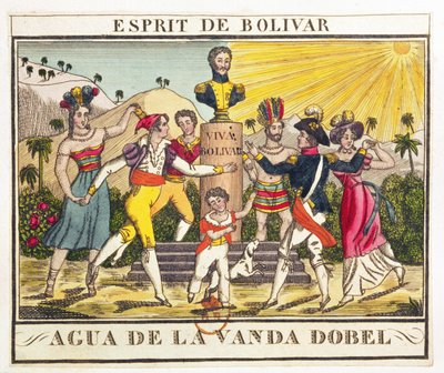 Etiqueta de Agua de Lavanda evocando el espíritu de Bolívar, c.1830 de French School