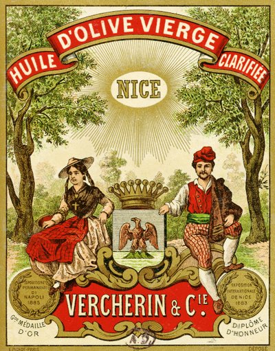 Etiqueta para Aceite de Oliva Virgen Extra Vercherin, c.1885-90 de French School