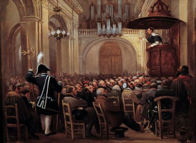Henri Lacordaire (1802-1861), religioso de la Orden Dominicana, predicando en la catedral de Nancy de French School