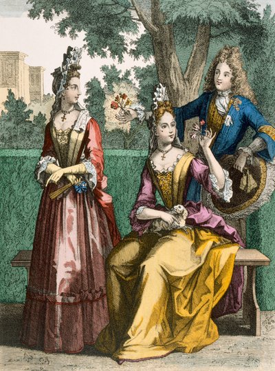 Vestidos formales de día para damas, 1690 de French School