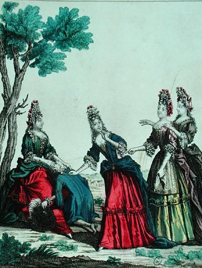 Damas jugando a adivinar con un caballero de French School