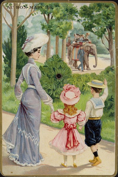 Dama y niños saludando en paseo de elefante de French School