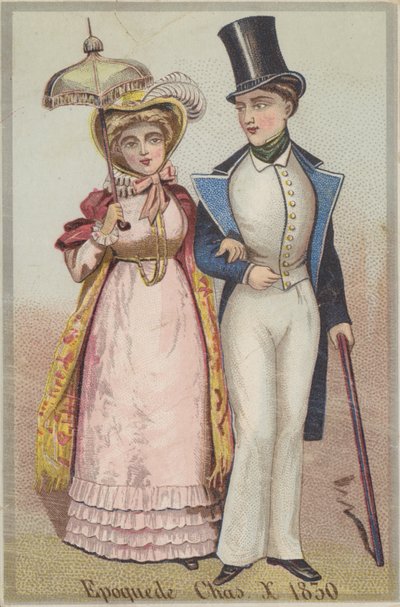 Dama y caballero caminando de French School