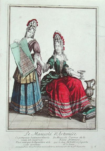 Dama mostrando una imagen del Mausoleo de Halicarnaso de French School