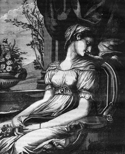 Lais, originaria de Sicilia, fue capturada y llevada como esclava a Corinto. Se convirtió en la amante de Aristipo, Demóstenes y Diógenes el cínico. Grabado en “La historia de la prostitución y la depravación entre todos los pueblos del mundo desde la anti de French School