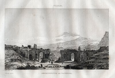 El anfiteatro - Taormina - Taormina - Sicilia - Sicilia - Sicilia - Grabado de “Italia Pintoresca” - Pintura Histórica y Descriptiva de Italia” por M. de Norvins, Ch. Nodier 1834-1836. de French School