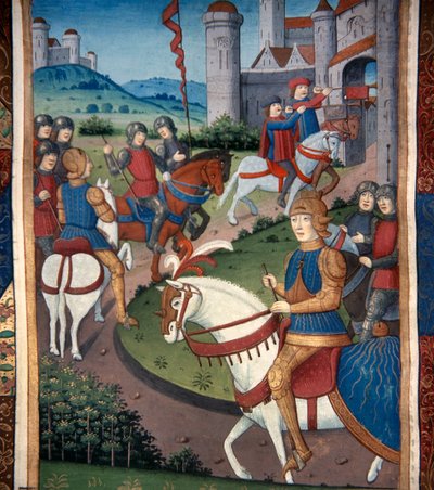 Lancelot llega a una aldea francesa (vitela) de French School