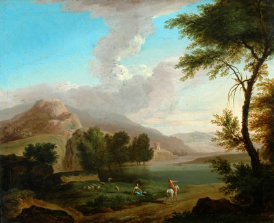 Paisaje con figuras junto a un lago de French School