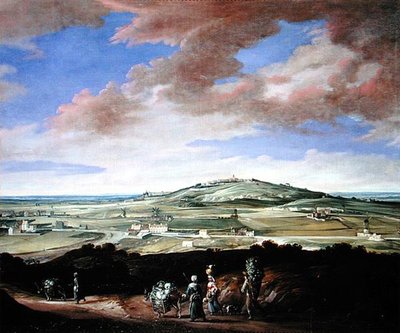 Paisaje con una ciudad en una colina de French School