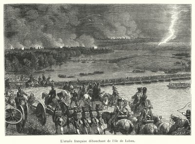 El ejército francés saliendo de la isla de Lobau de French School