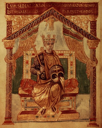 Lat 1152 f.3v Carlomagno, Rey de los Francos y Emperador Cristiano de Occidente, del Salterio de Carlos el Calvo de French School