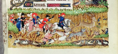 Lat 1156 B f.163 noviembre; caza de ciervos, de las Horas de Marguerite d