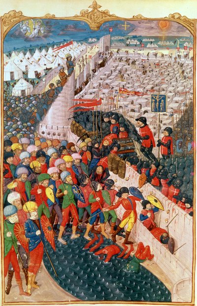 Lat 6067 Las operaciones turcas en el sitio de Rodas, de A History of the Siege of Rhodes, por Guillaume Caoursin, 1483 de French School