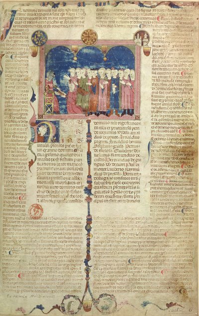 El autor presentando el libro, de Coutumes de Toulouse, 1296 de French School