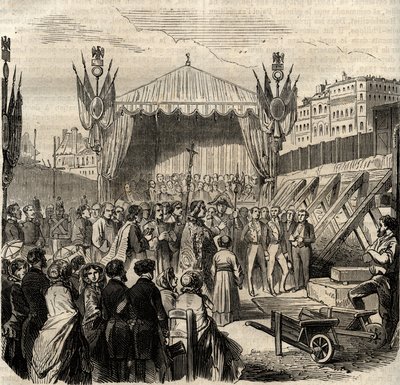 Colocación de la primera piedra del nuevo Louvre el 25 de julio de French School