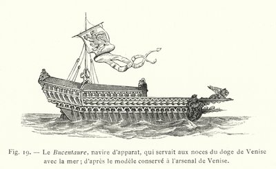 El Bucentauro, barco ceremonial, que servía para las bodas del dogo de Venecia con el mar; según el modelo conservado en el arsenal de Venecia de French School