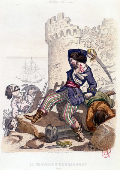 Le Chevalier de Grammont 1686 en "Historia de los piratas y corsarios del Océano y del Mediterráneo" por P. Christian, París, ed. D. Cavaillès, Volumen 2 1847 de French School