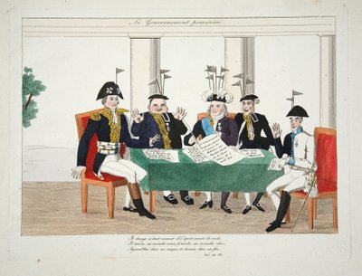 Le Gouvernment Provisoire, pub. 1814 (grabado coloreado a mano) de French School