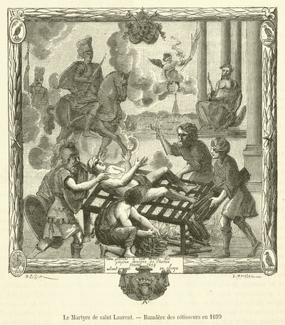 El Martirio de San Lorenzo, Estandarte de los asadores en 1699 de French School