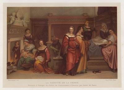 La Natividad de la Virgen, pintura al fresco del claustro de la Annunziata en Florencia por Andrea del Sarto de French School