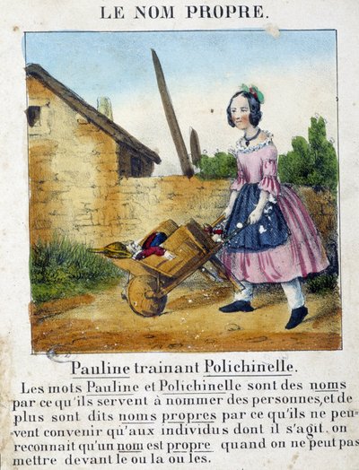 Le Nom Proper (una niña llevando sus juguetes) - en "La gramática en imágenes" de French School