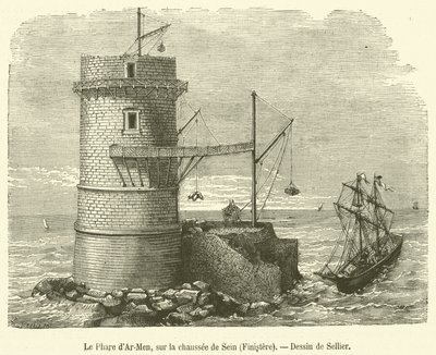 El Faro de Ar-Men, en la calzada de Sein, Finisterre de French School