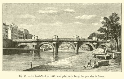 Le Pont-Neuf en 1845, vista desde la orilla del muelle de los Orfebres de French School