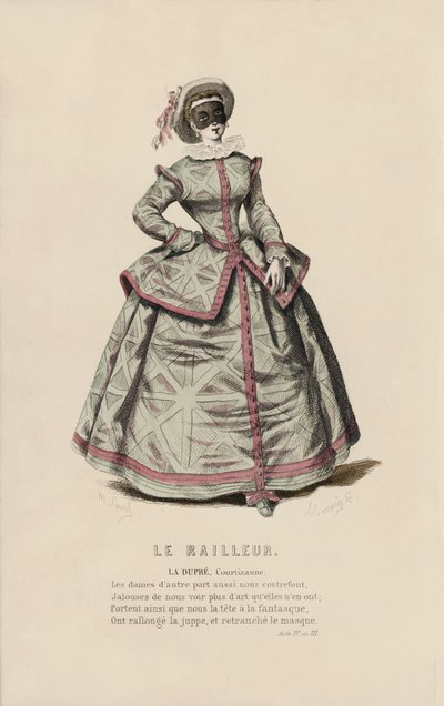 Le Railleur, La Dupre, Courtizanne (grabado coloreado) de French School