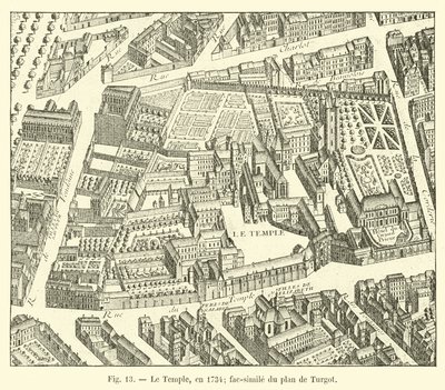 El Temple, en 1734; facsímil del plano de Turgot de French School