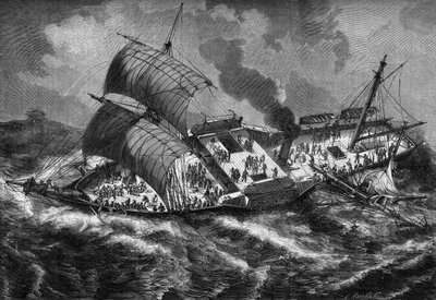El "Vauban", acorazado francés, pierde su mástil durante una tormenta. de French School