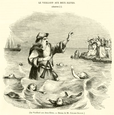 El viejo de las dos flautas (grabado) de French School