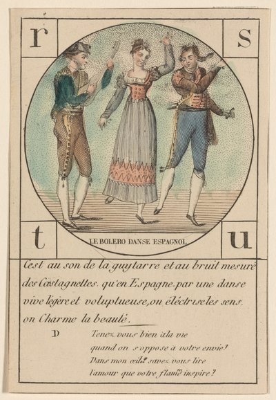"Le bolero, danza española," de una serie de tarjetas del alfabeto de French School