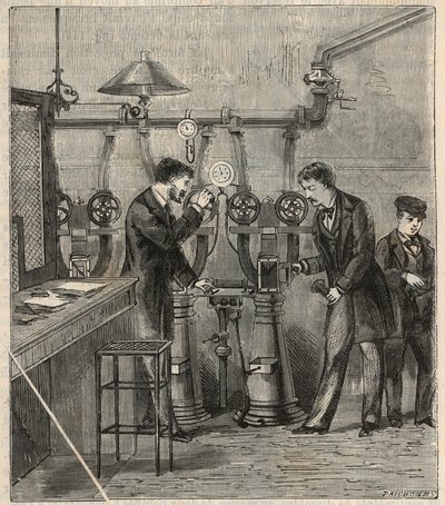 La oficina de correos neumática en París - Correo neumático en París - Grabado en “Ciencias puestas al alcance de todos - física y química” de Alexis Clerc - Finales del siglo XIX - Colección privada de French School