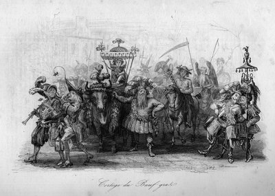 El cortejo del buey gordo (“El carnaval” canción por Marc-Antoine Madeleine Desaugiers) en “CHANS et CHANS POPULES DE LA FRANCE - 1843 - H.- L. DELLOYE, editor, LIBRERÍA DE GARNIER. de French School
