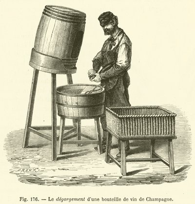 El degüelle de una botella de vino de Champagne de French School